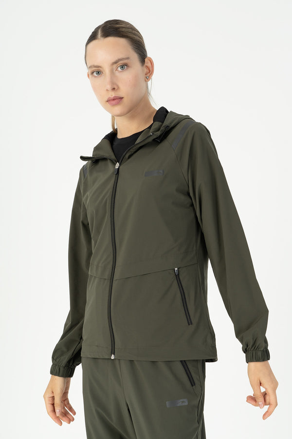 Regular Kadın Kapüşonlu Haki Tracktop