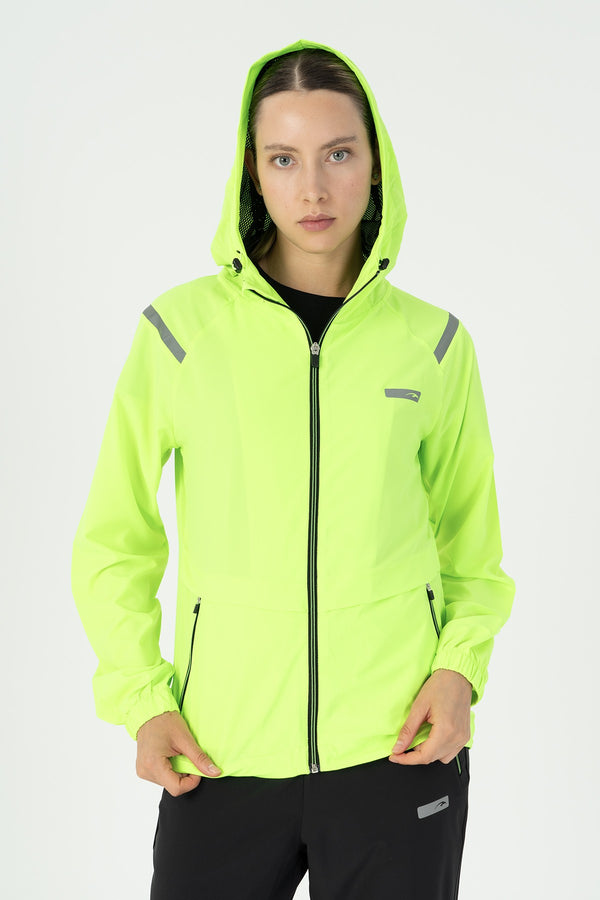 Regular Kadın Kapüşonlu Neon Yeşil Tracktop