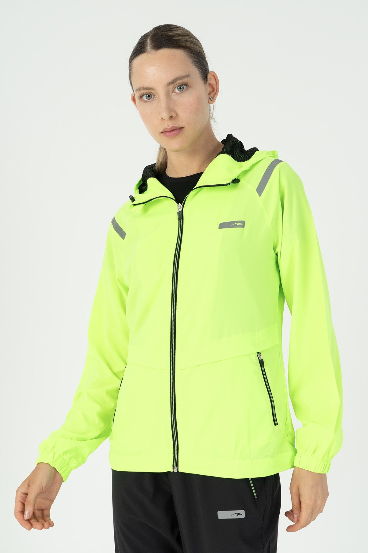 Regular Kadın Kapüşonlu Neon Yeşil Tracktop