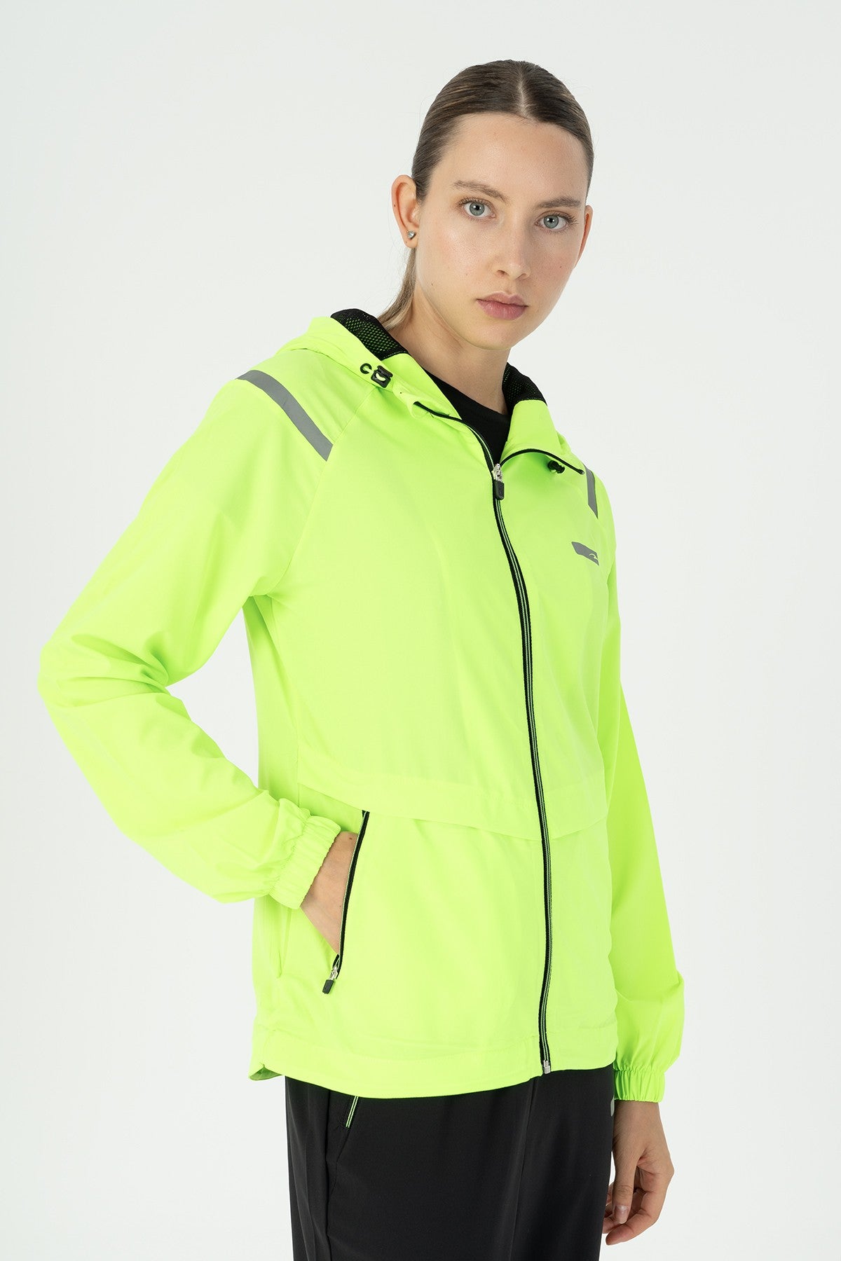 Regular Kadın Kapüşonlu Neon Yeşil Tracktop