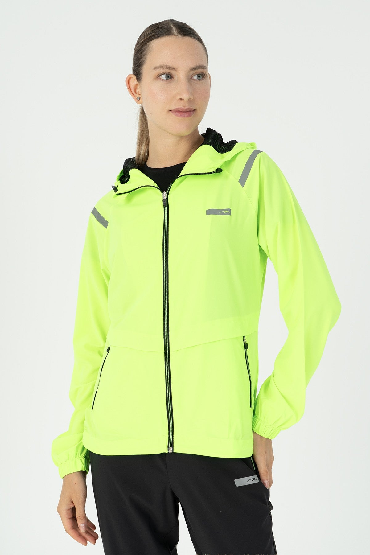 Regular Kadın Kapüşonlu Neon Yeşil Tracktop