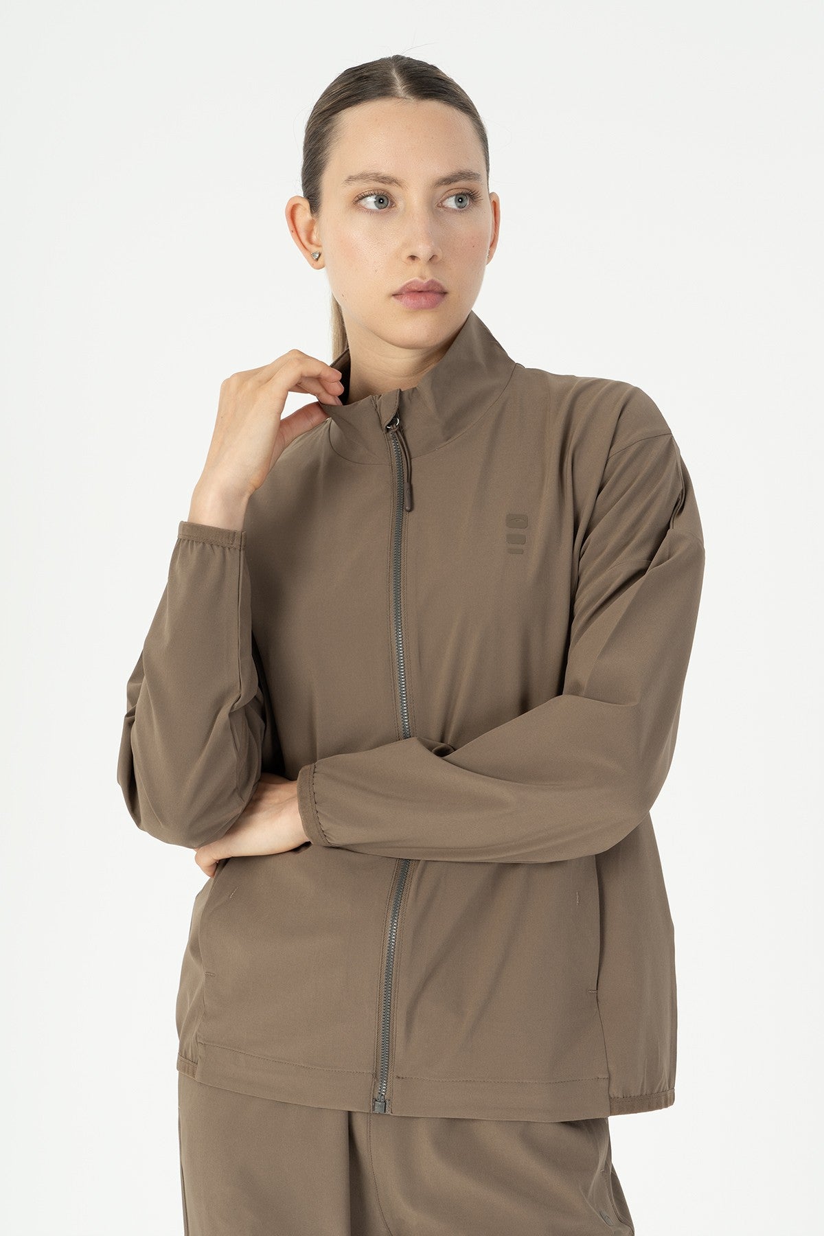 Comfort Kadın Dik Yaka Kahverengi Tracktop