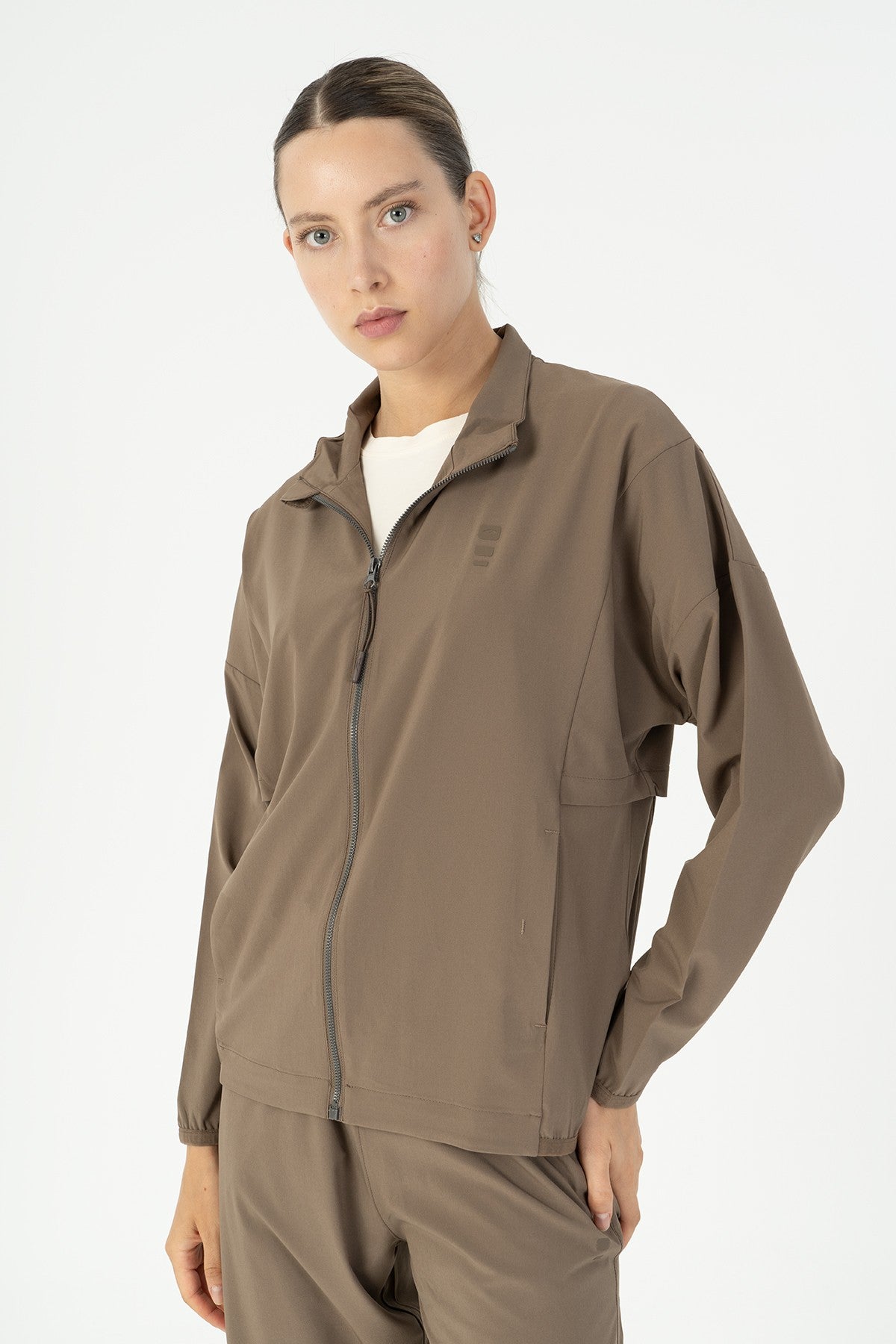 Comfort Kadın Dik Yaka Kahverengi Tracktop
