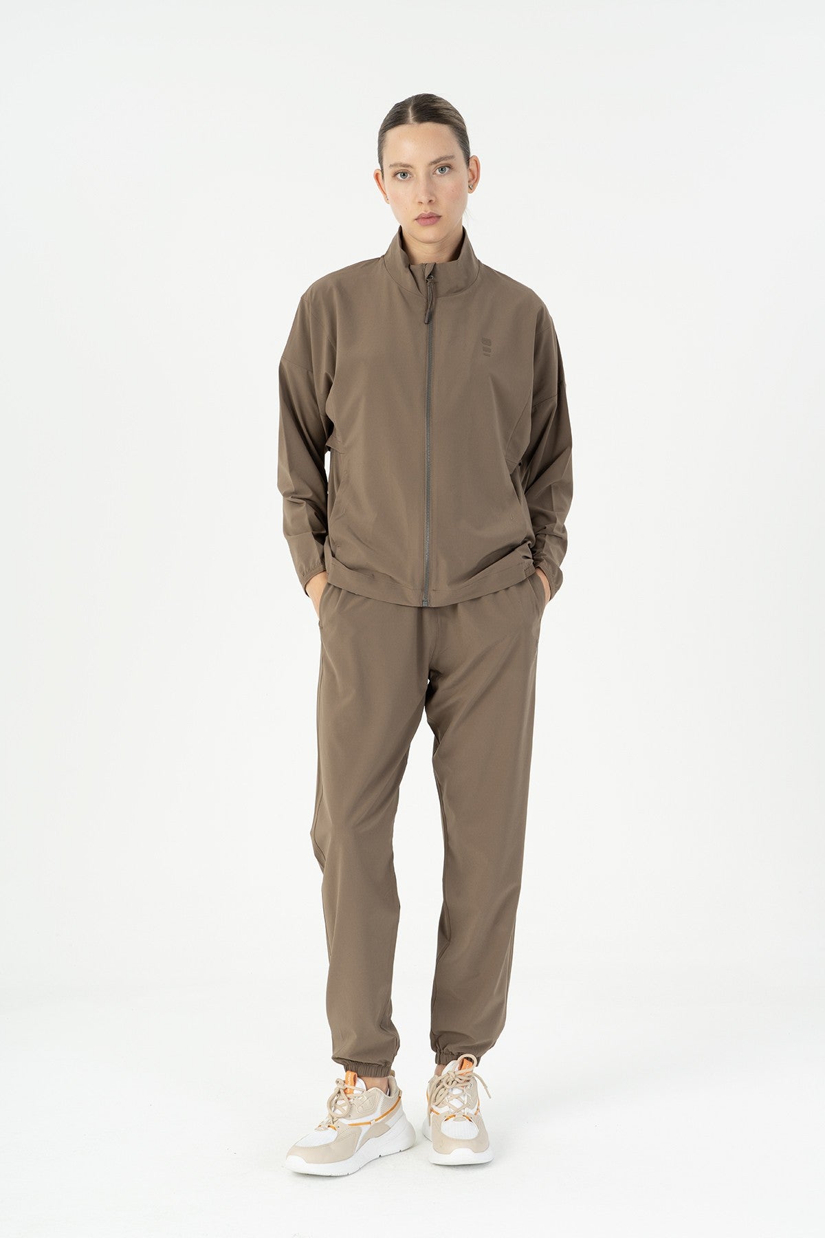 Comfort Kadın Dik Yaka Kahverengi Tracktop