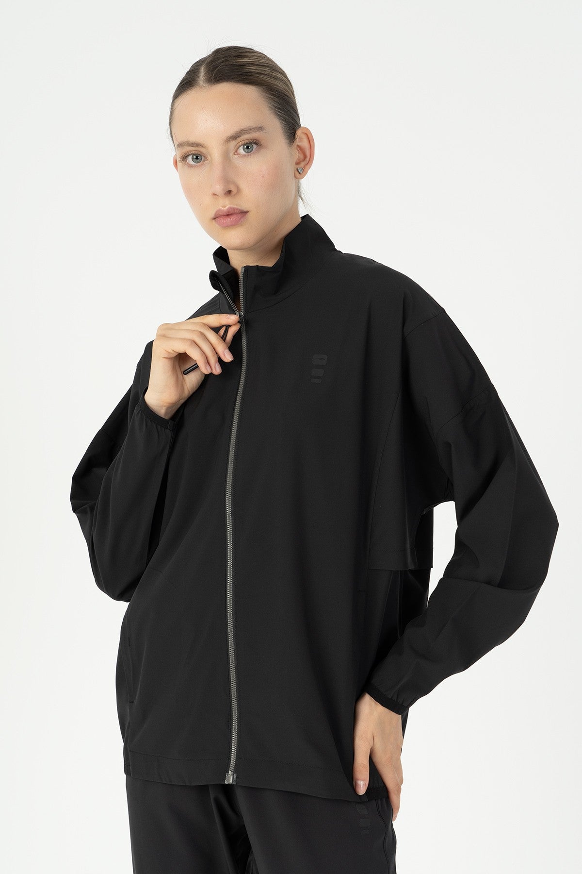 Comfort Kadın Dik Yaka Siyah Tracktop