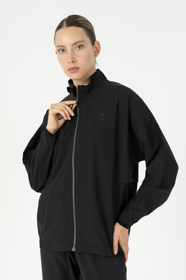 Comfort Kadın Dik Yaka Siyah Tracktop