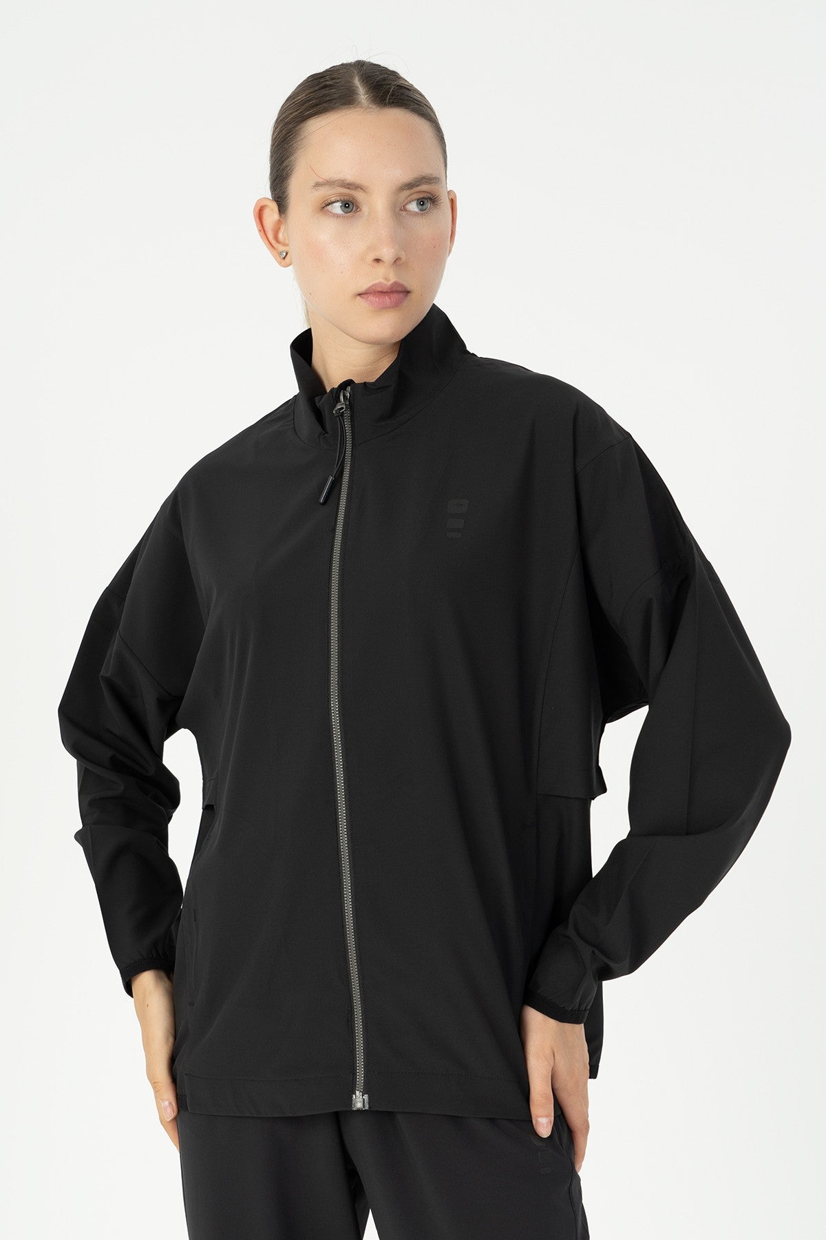 Comfort Kadın Dik Yaka Siyah Tracktop