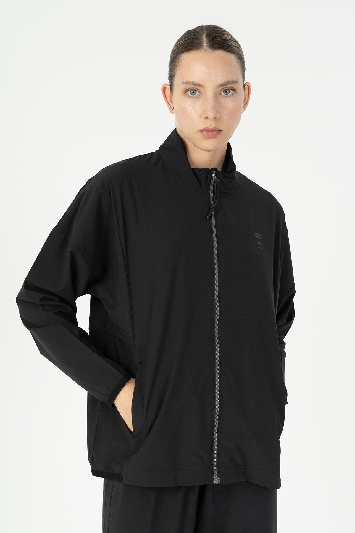 Comfort Kadın Dik Yaka Siyah Tracktop