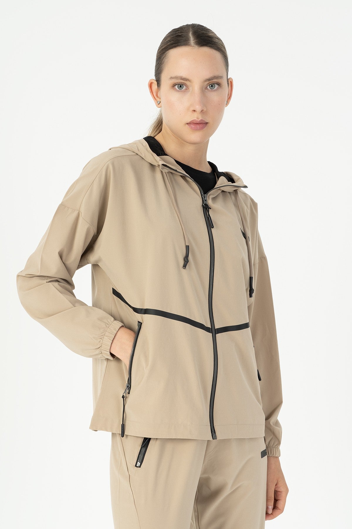 Comfort Kadın Kapüşonlu Bej Tracktop