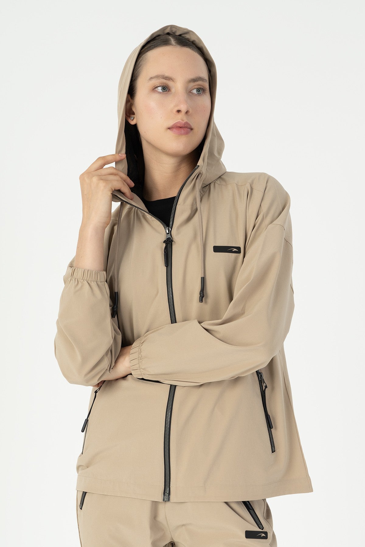 Comfort Kadın Kapüşonlu Bej Tracktop