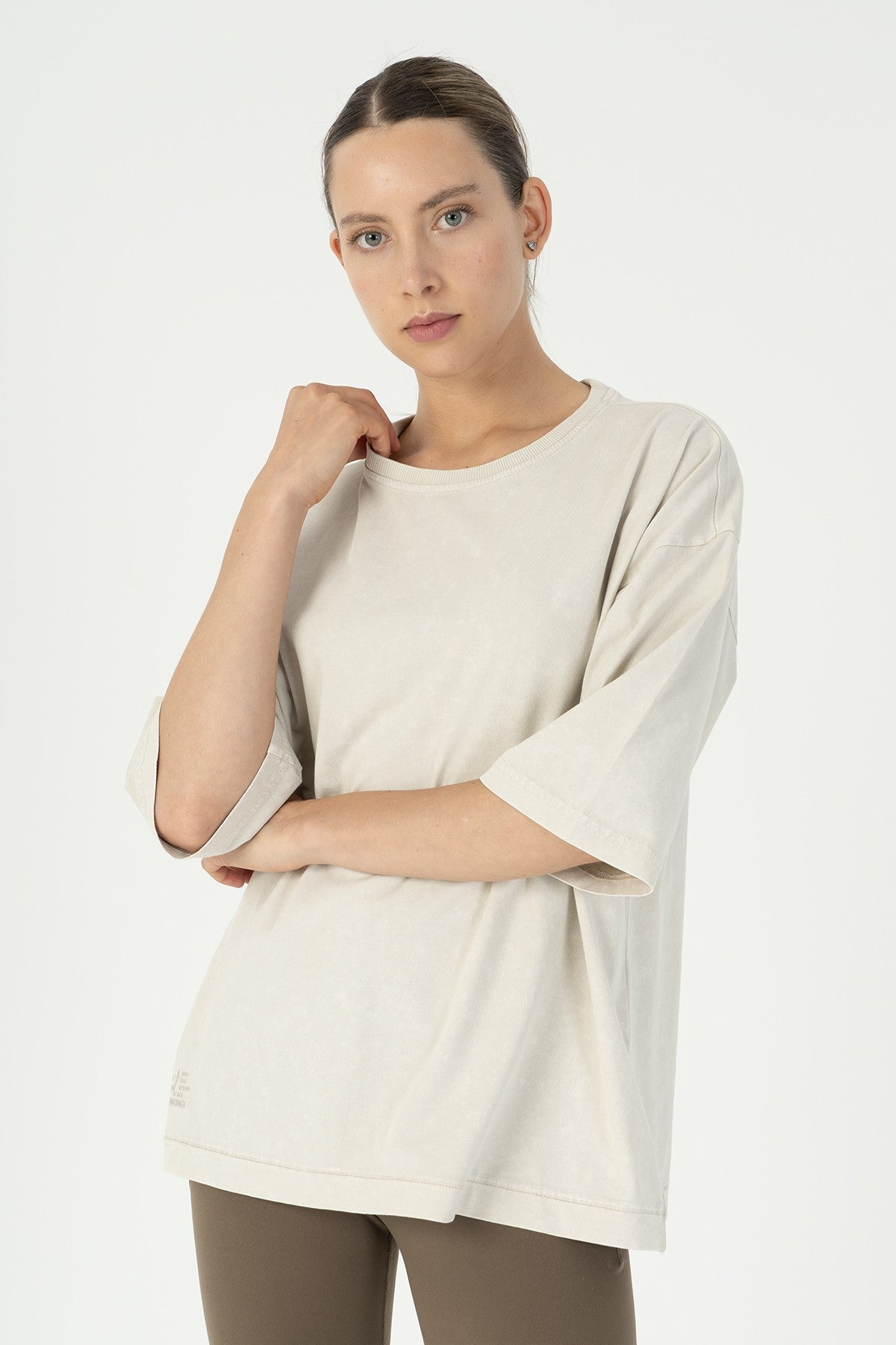Comfort Kadın Bisiklet Yaka Taş T-shirt