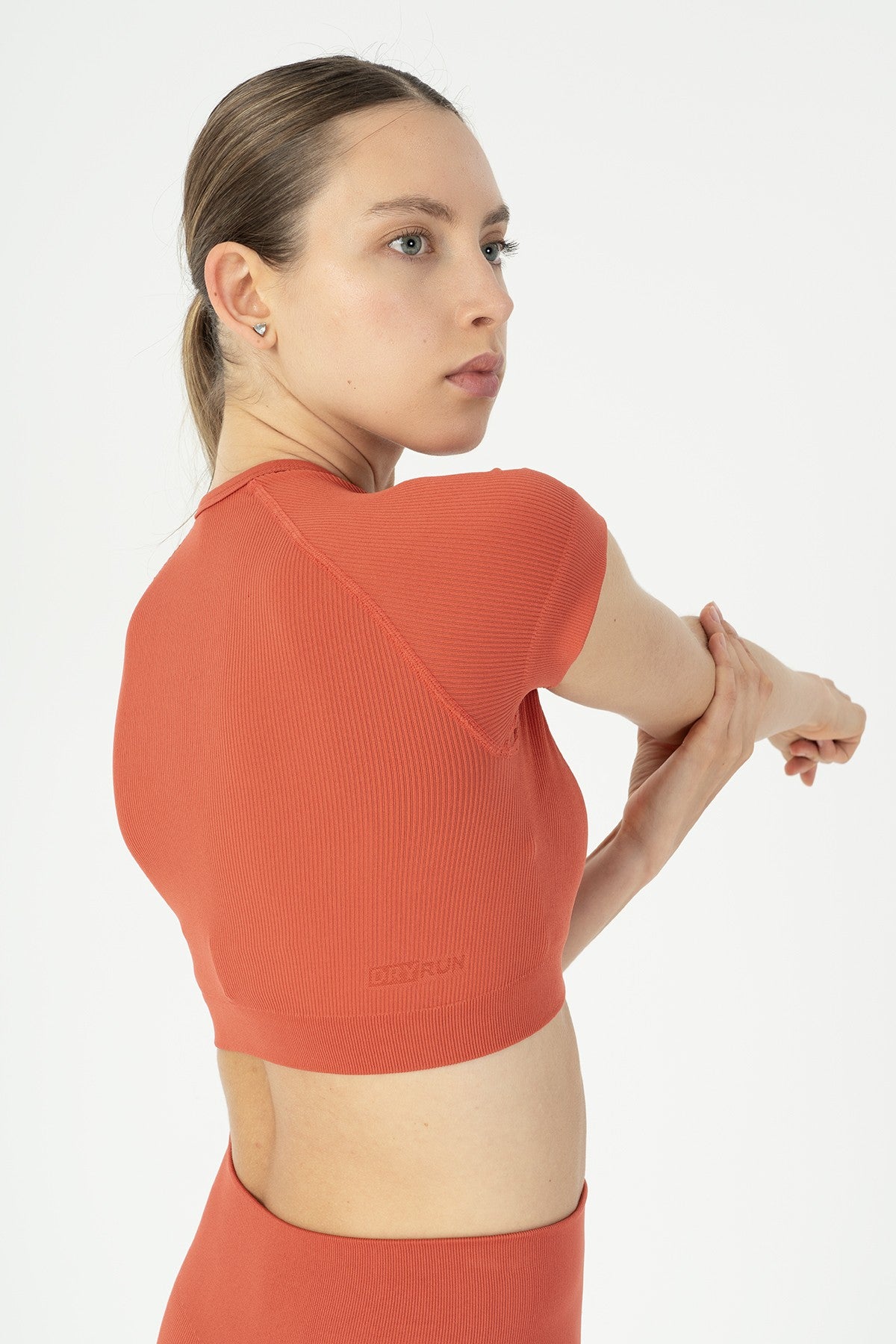 SlimFit Kadın Bisiklet Yaka Kiremit Crop Top