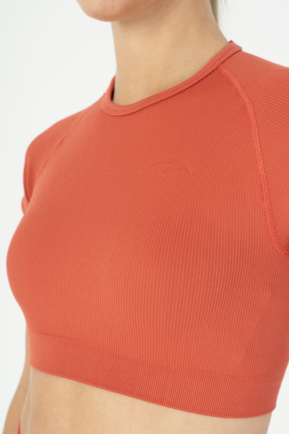 SlimFit Kadın Bisiklet Yaka Kiremit Crop Top