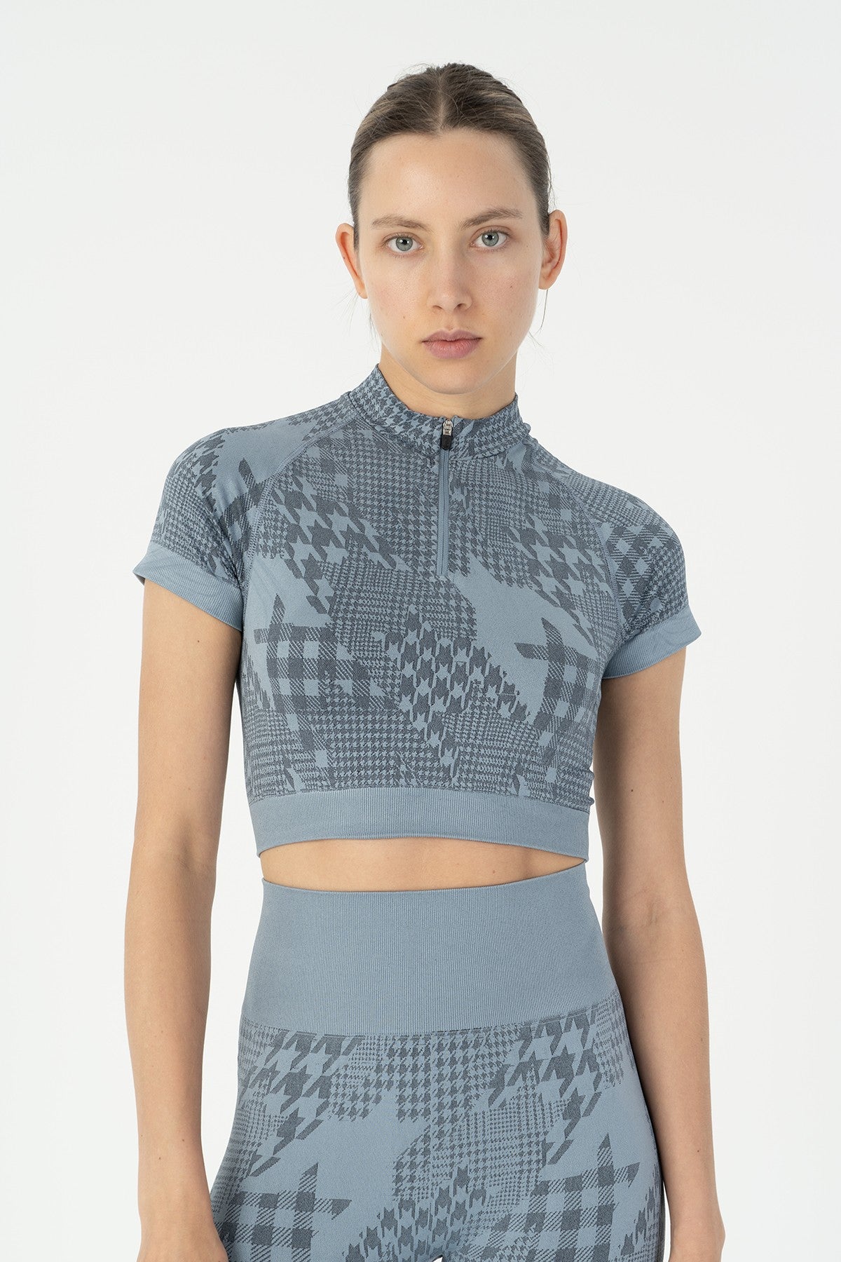 SlimFit Kadın Bisiklet Yaka Mavi Crop Top