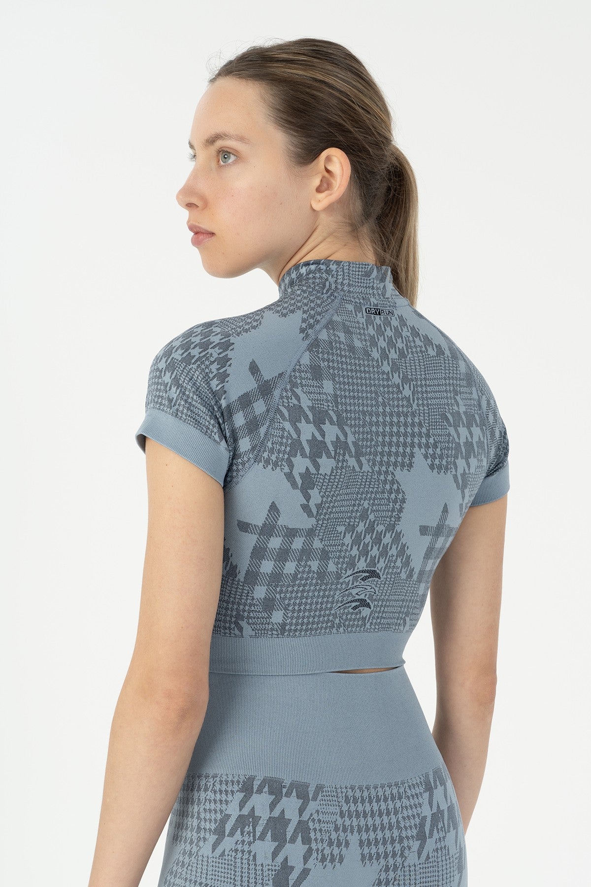 SlimFit Kadın Bisiklet Yaka Mavi Crop Top