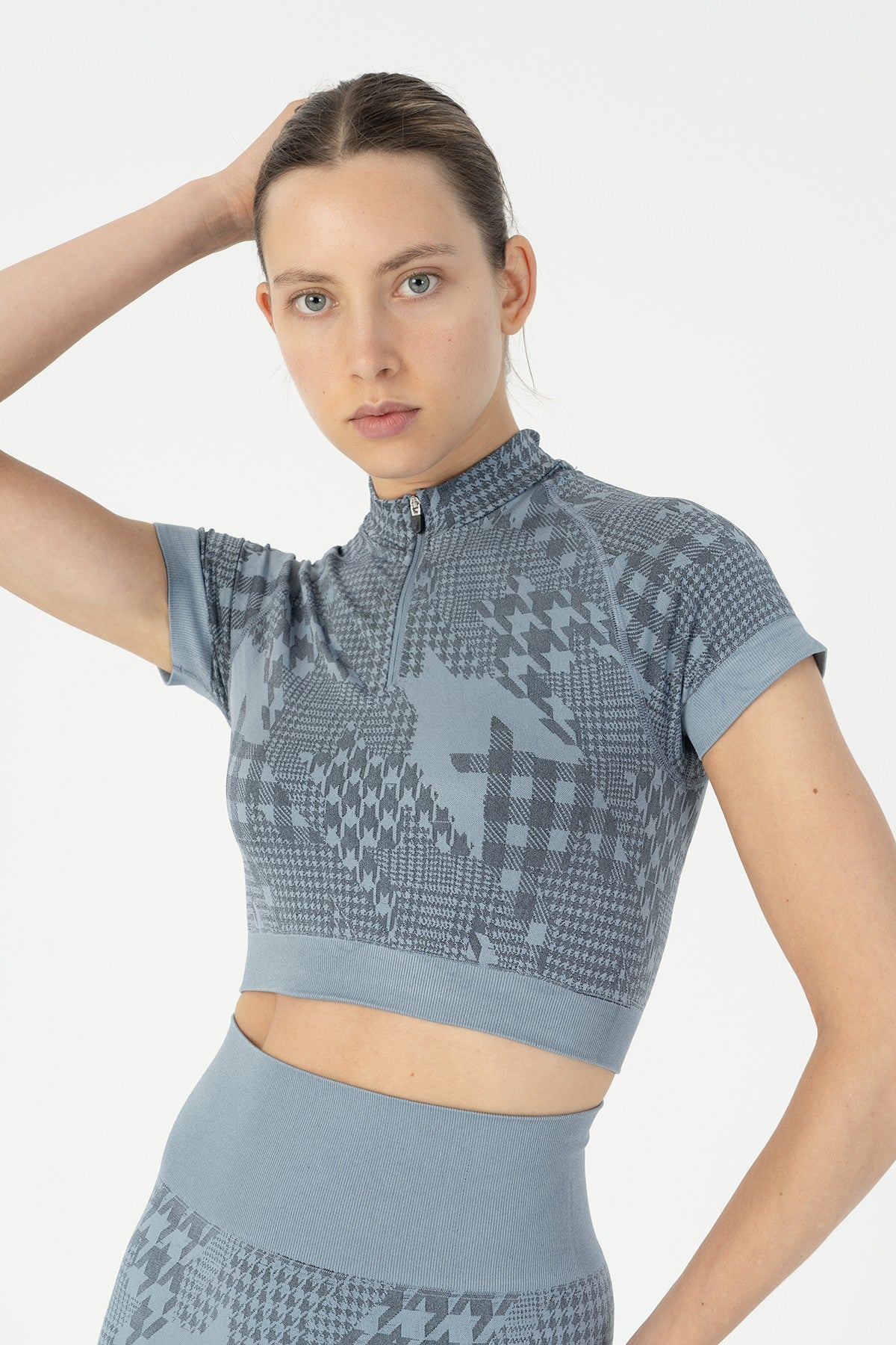 SlimFit Kadın Bisiklet Yaka Mavi Crop Top