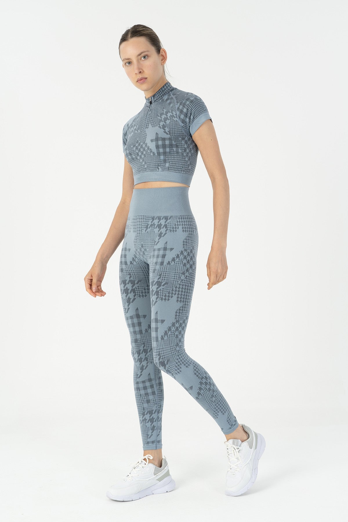 SlimFit Kadın Bisiklet Yaka Mavi Crop Top