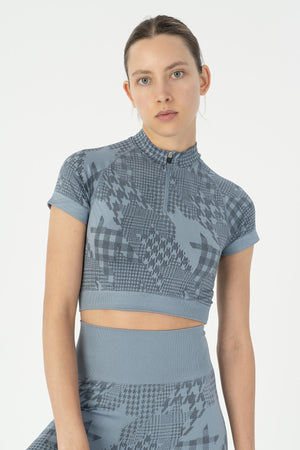 SlimFit Kadın Bisiklet Yaka Mavi Crop Top