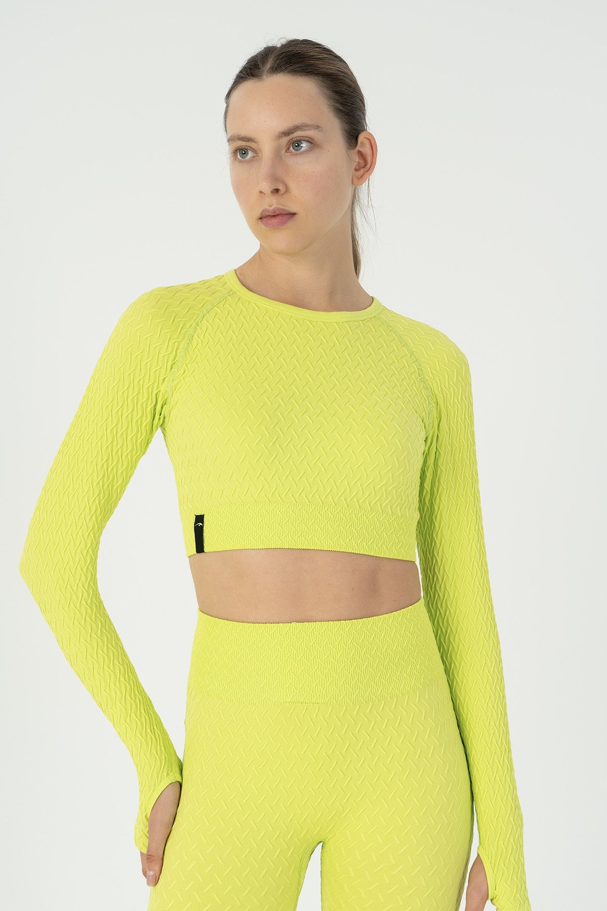 SlimFit Kadın Bisiklet Yaka Neon Yeşil Crop Top