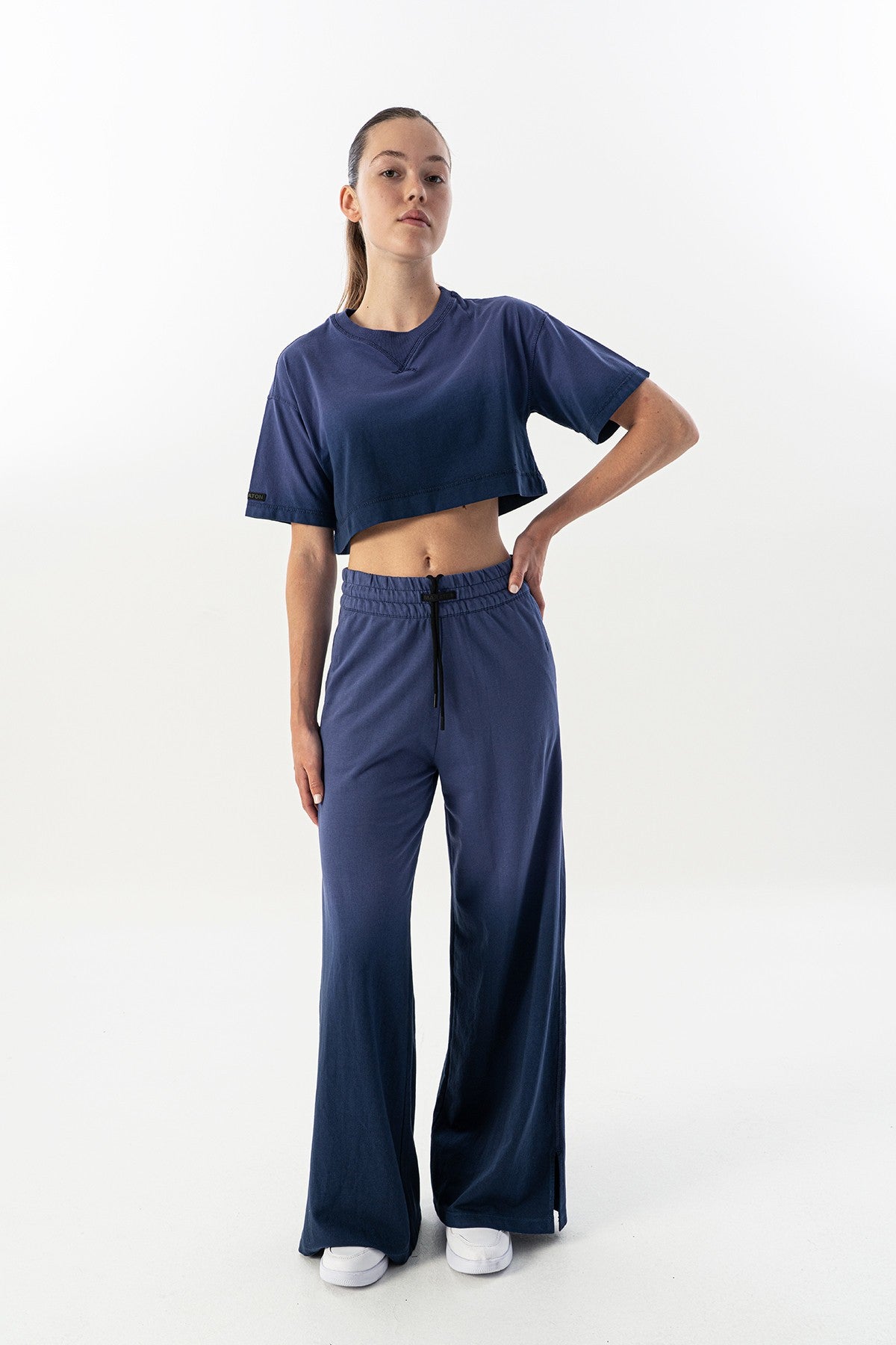 Comfort Kadın Bisiklet Yaka Mor Crop Top