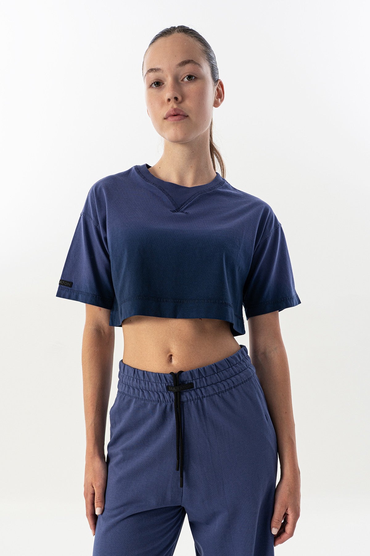 Comfort Kadın Bisiklet Yaka Mor Crop Top