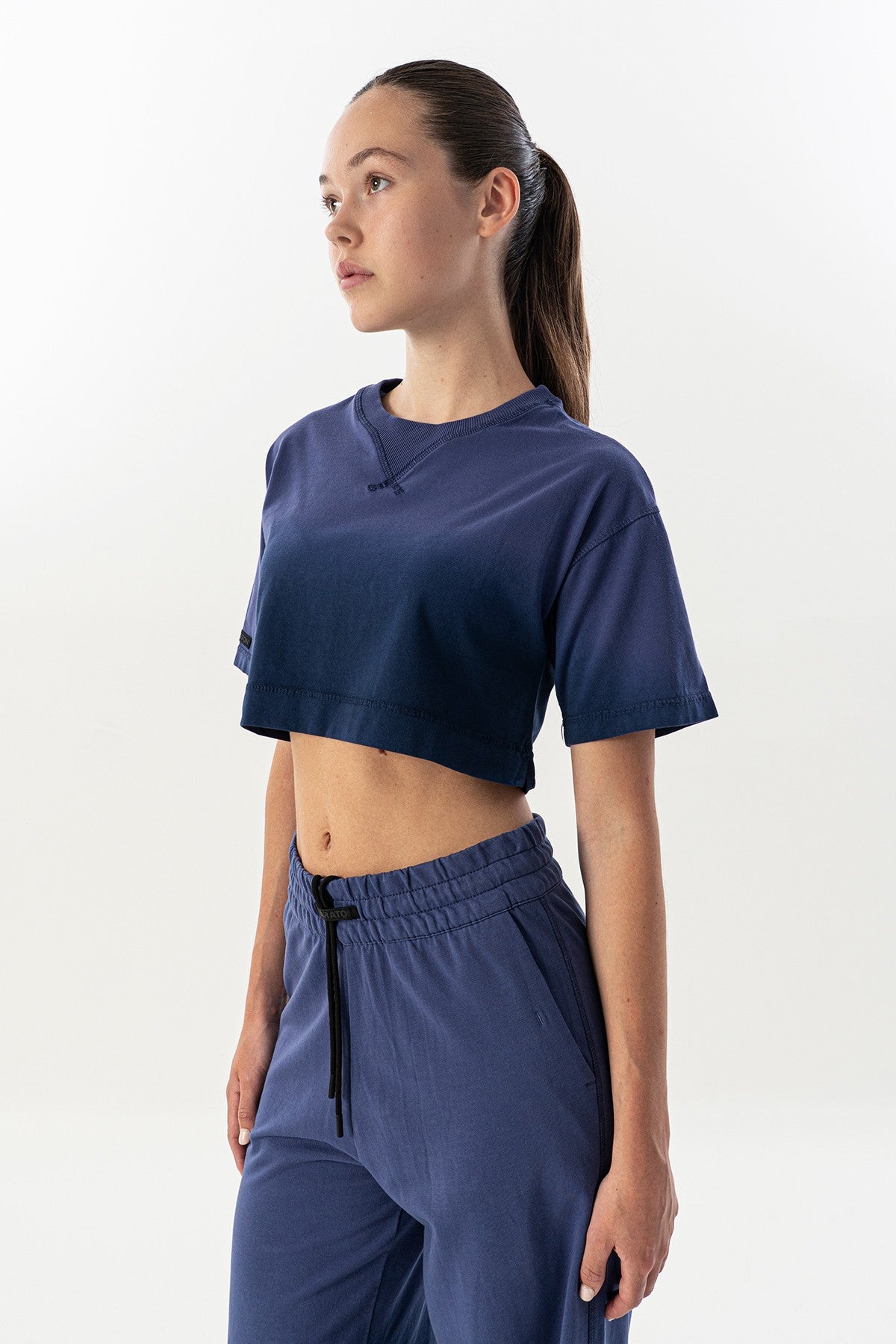 Comfort Kadın Bisiklet Yaka Mor Crop Top