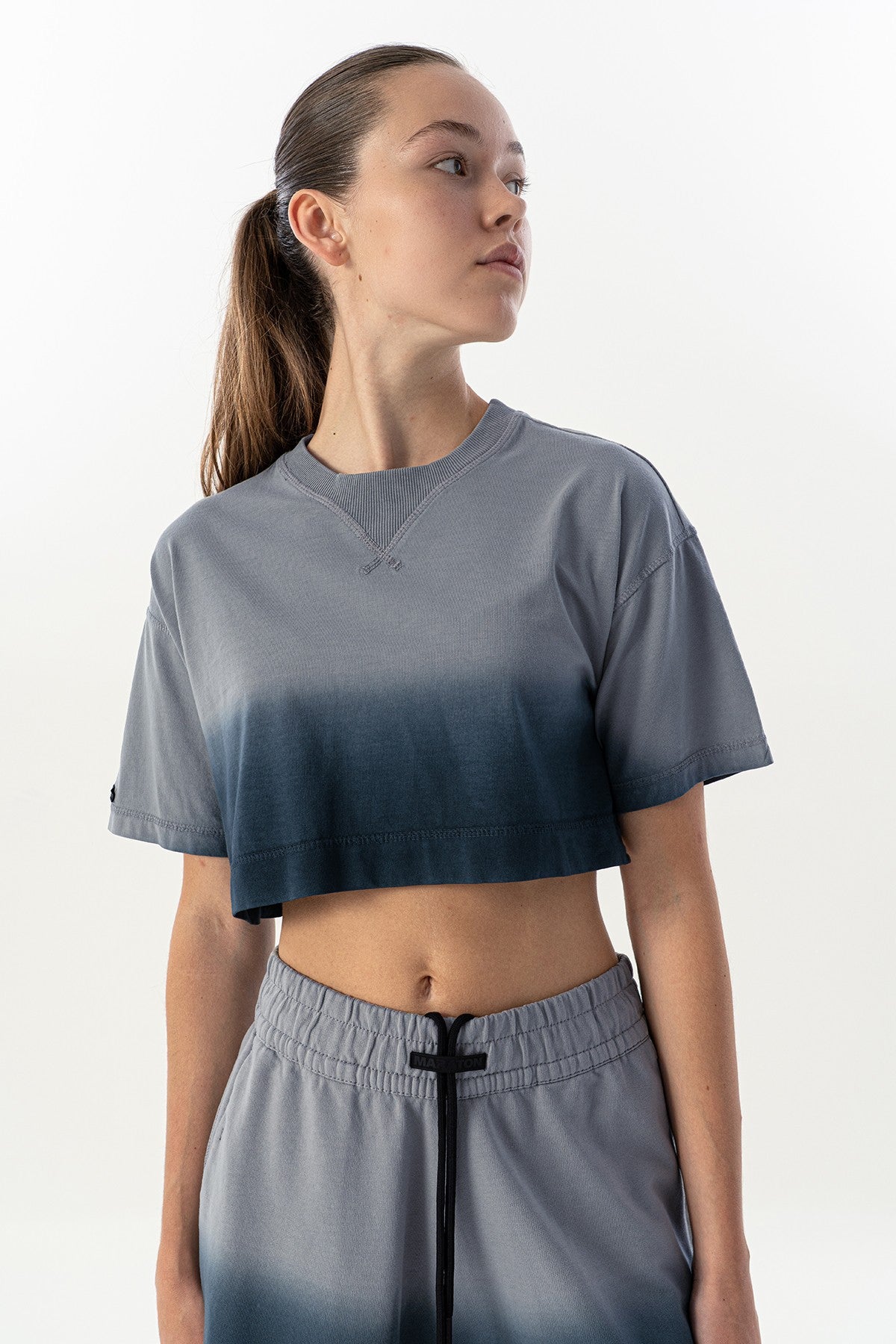 Comfort Kadın Bisiklet Yaka Gri Crop Top