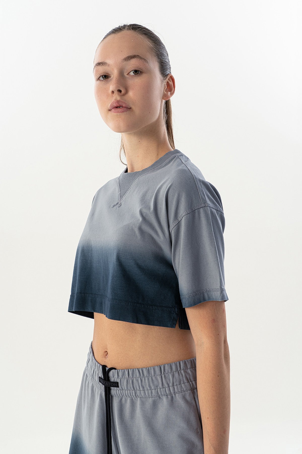 Comfort Kadın Bisiklet Yaka Gri Crop Top