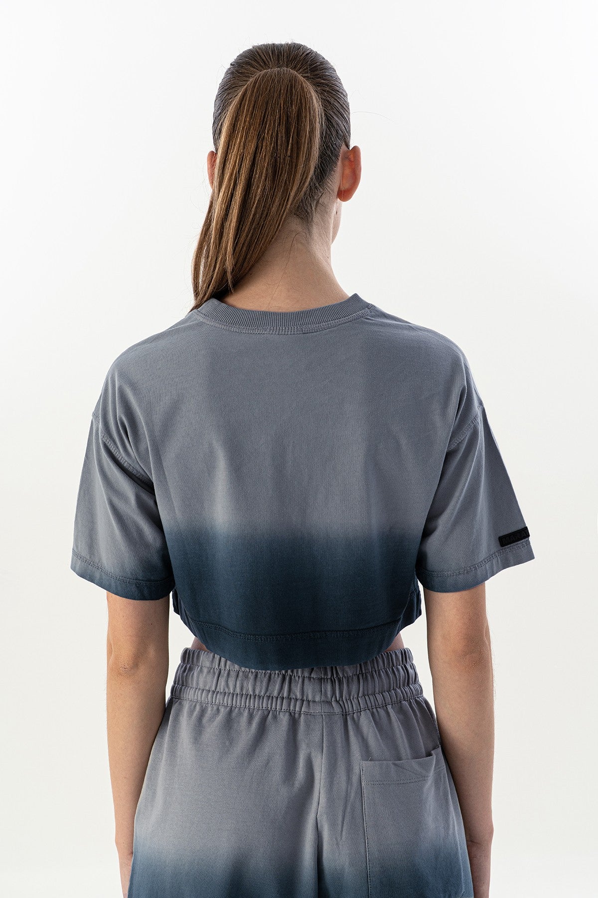 Comfort Kadın Bisiklet Yaka Gri Crop Top