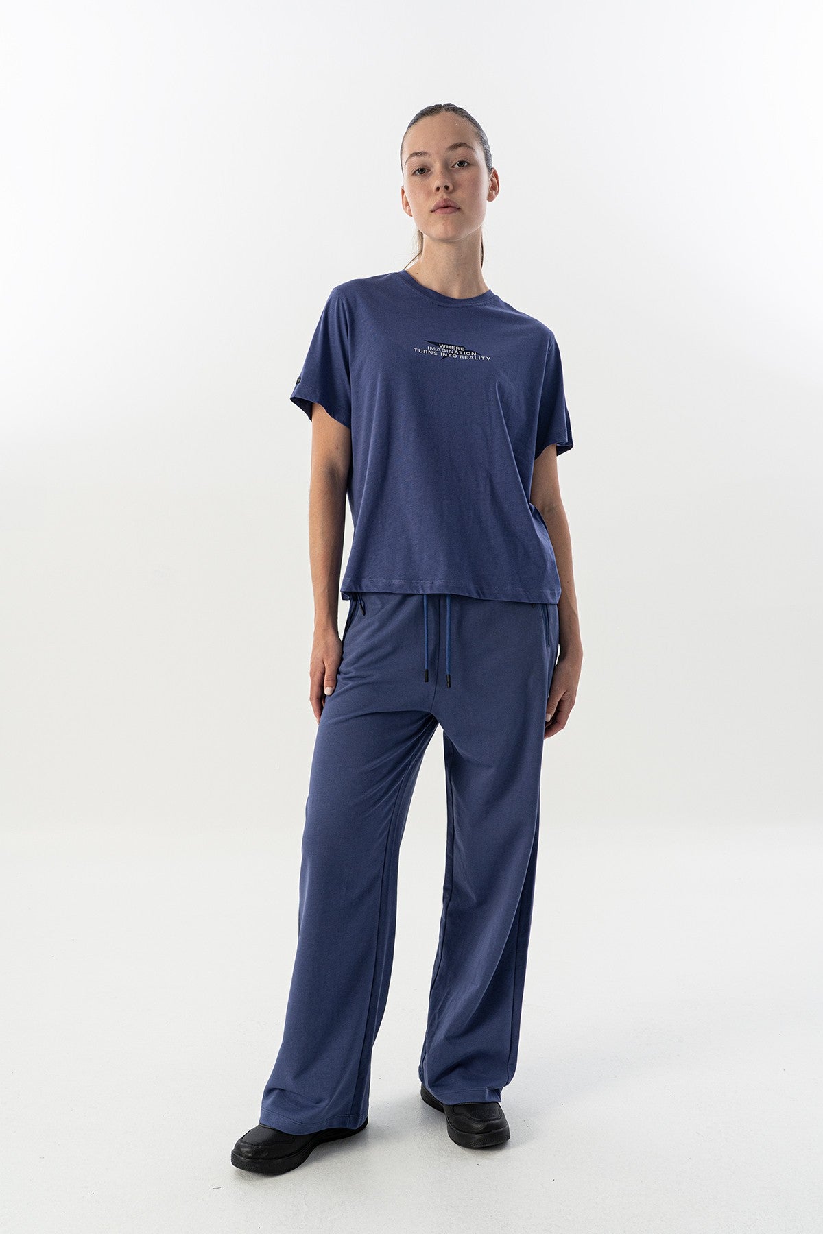 New Basic Kadın Bisiklet Yaka Mor T-shirt