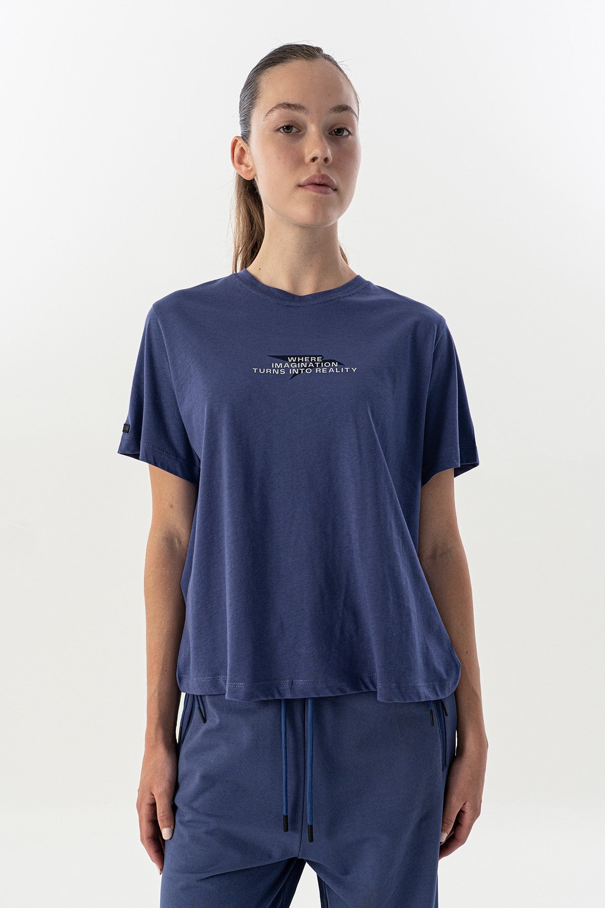 New Basic Kadın Bisiklet Yaka Mor T-shirt