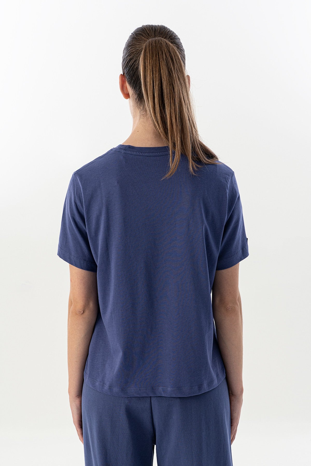 New Basic Kadın Bisiklet Yaka Mor T-shirt