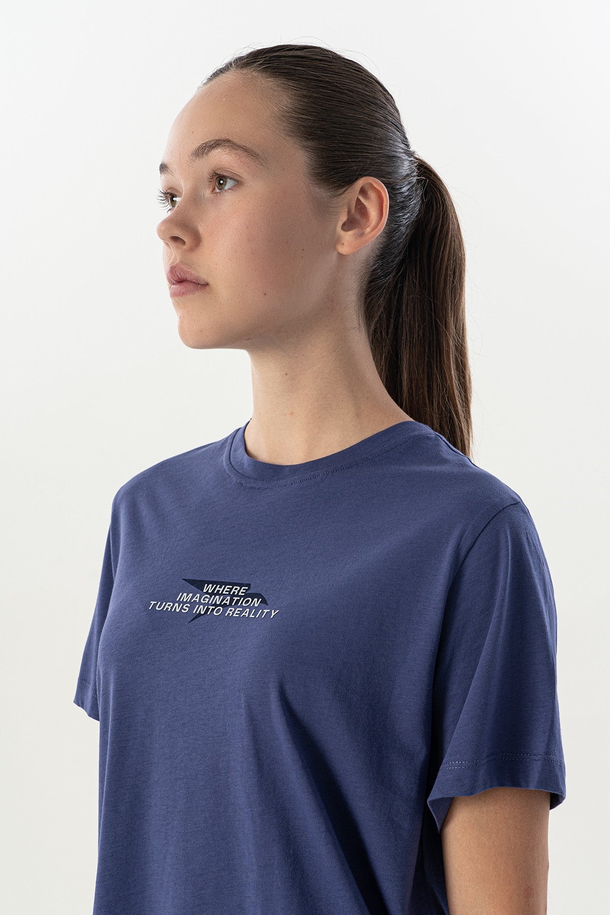 New Basic Kadın Bisiklet Yaka Mor T-shirt