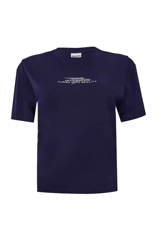 New Basic Kadın Bisiklet Yaka Mor T-shirt