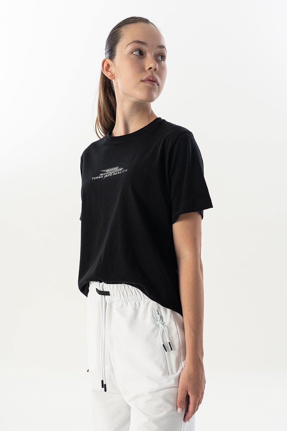 New Basic Kadın Bisiklet Yaka Siyah T-shirt
