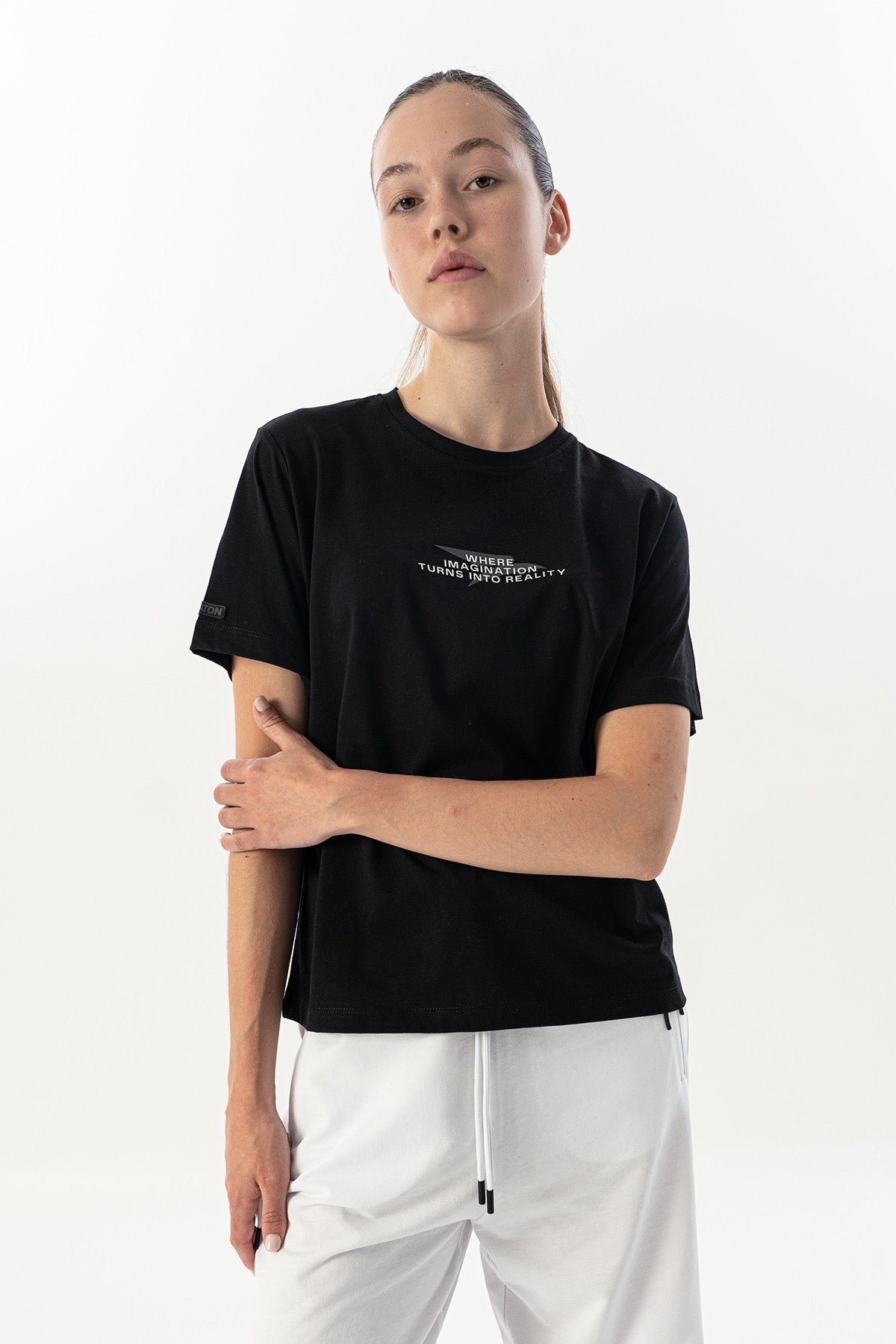 New Basic Kadın Bisiklet Yaka Siyah T-shirt