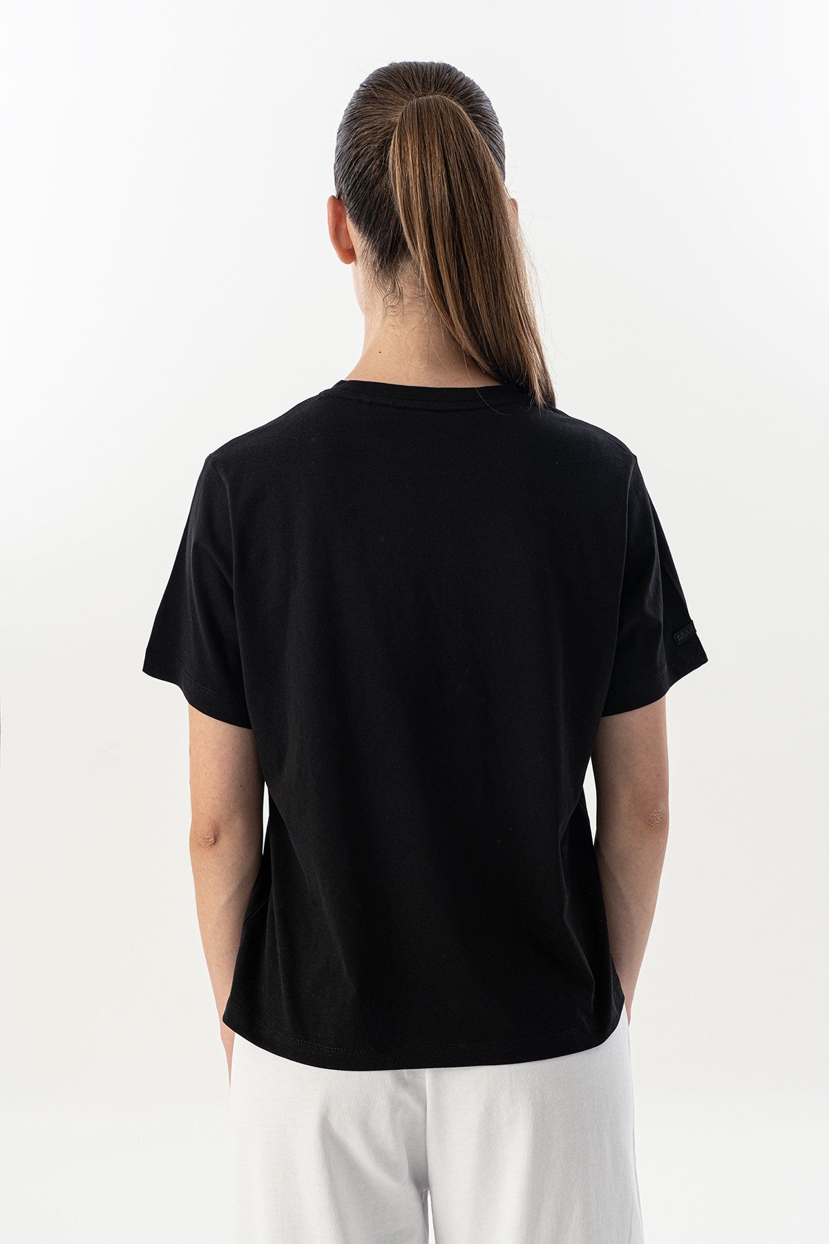 New Basic Kadın Bisiklet Yaka Siyah T-shirt