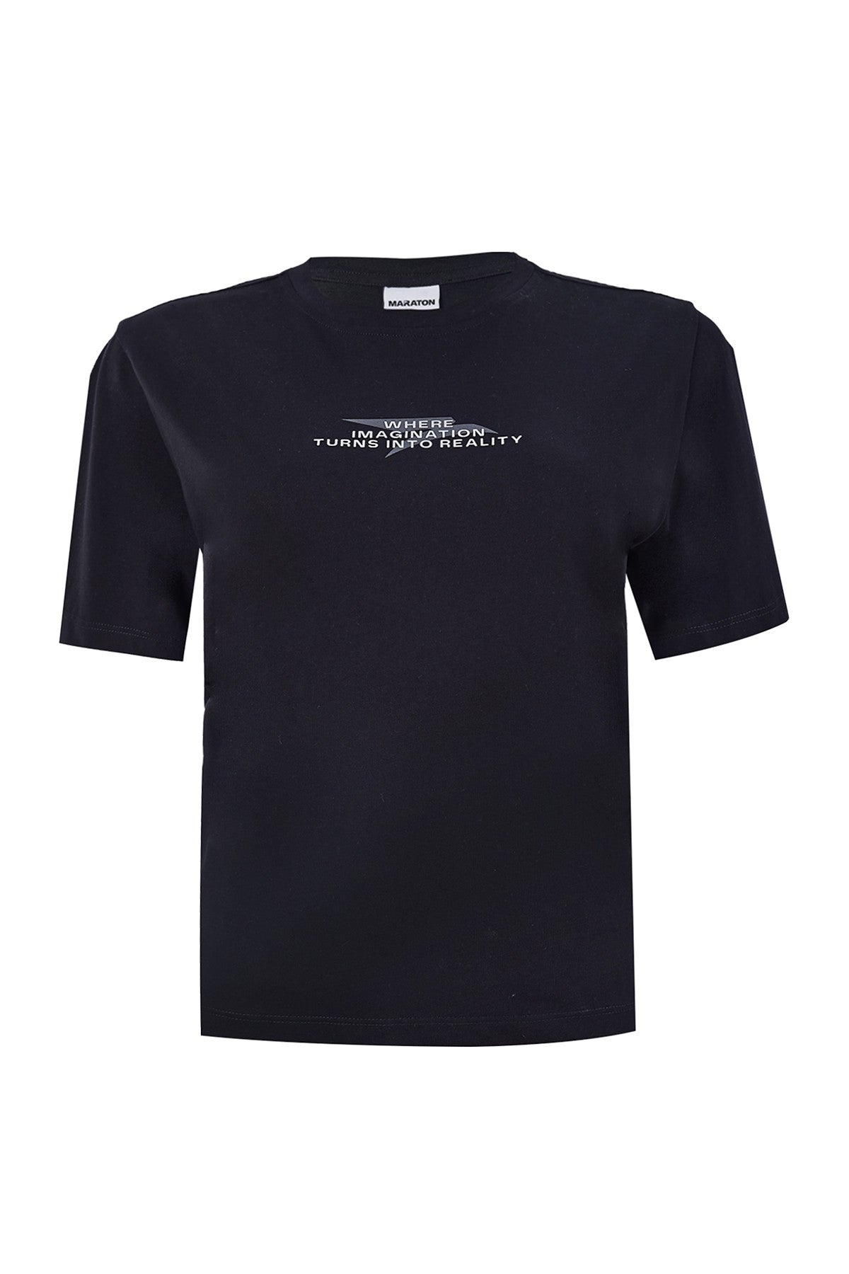 New Basic Kadın Bisiklet Yaka Siyah T-shirt