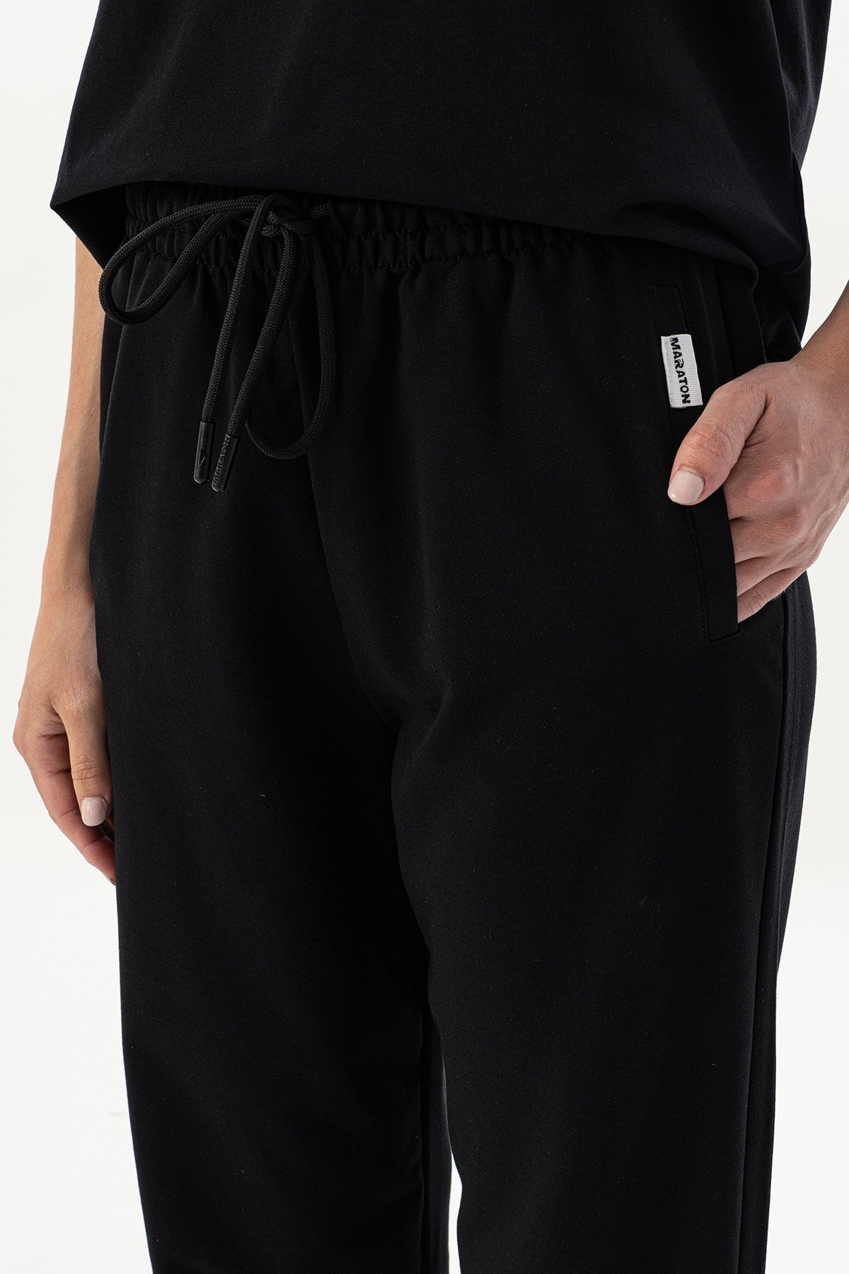 Comfort Kadın Dönüşlü Paça Siyah Eşofman Altı