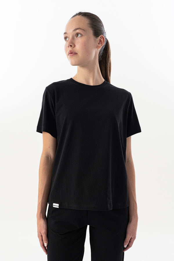 New Basic Kadın Bisiklet Yaka Siyah T-shirt