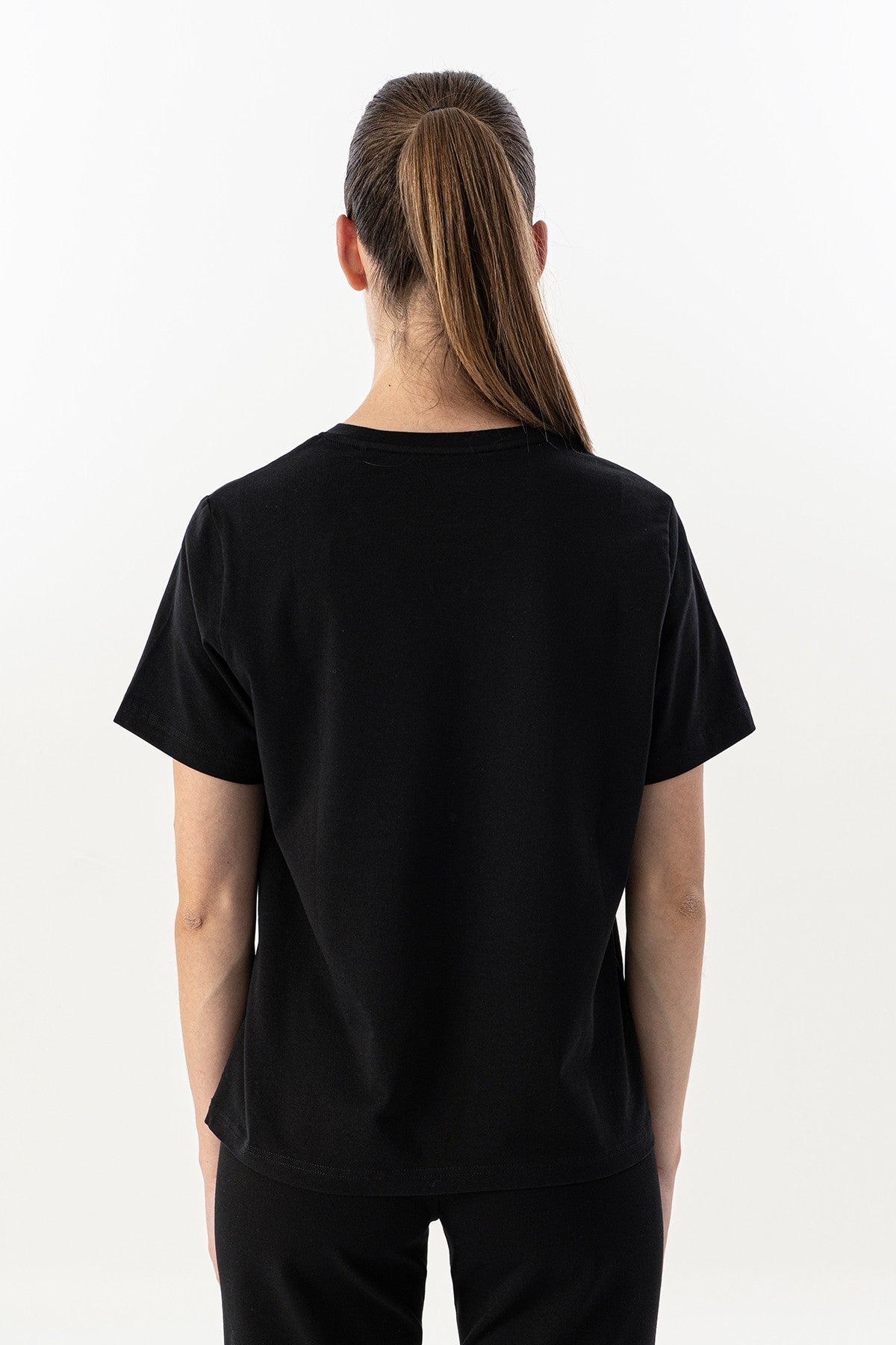 New Basic Kadın Bisiklet Yaka Siyah T-shirt