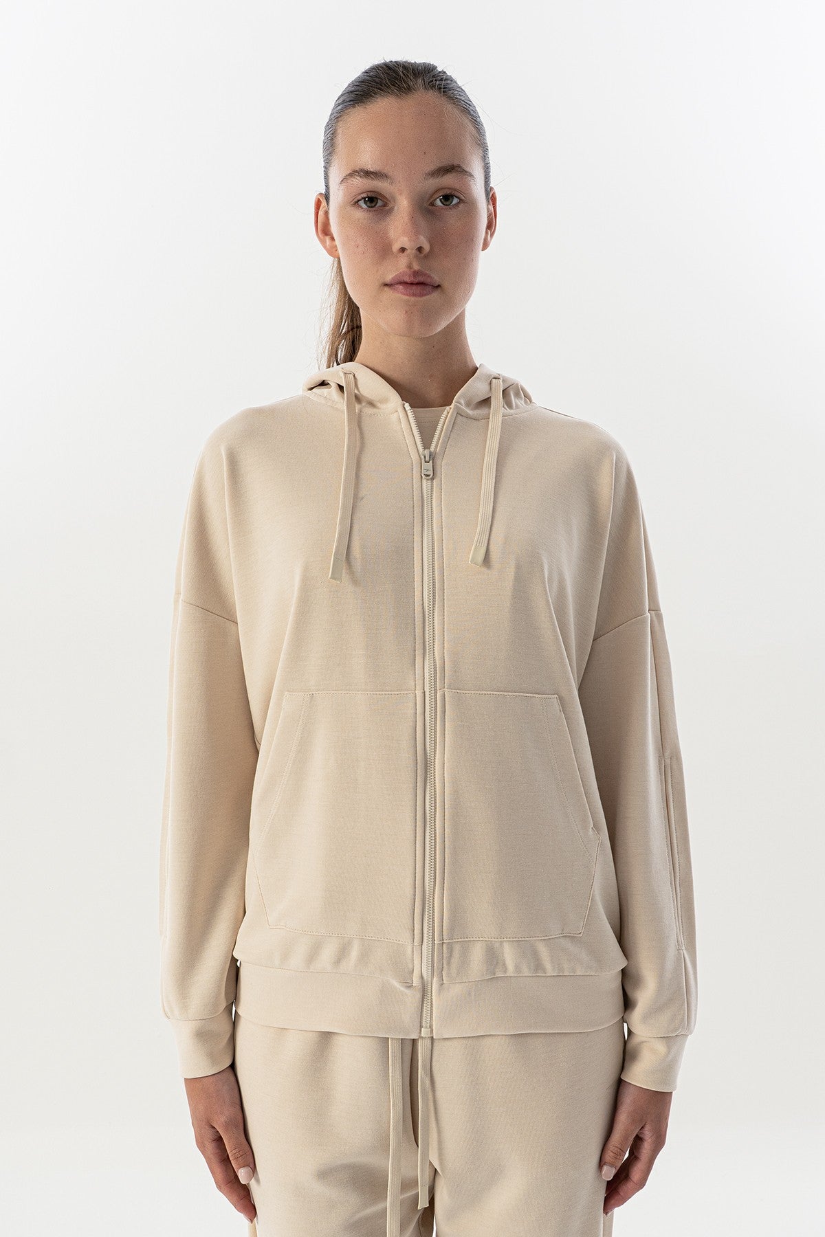 Comfort Kadın Kapüşonlu Ekru Tracktop
