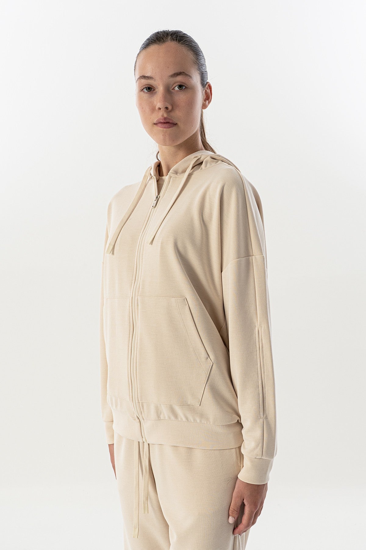 Comfort Kadın Kapüşonlu Ekru Tracktop
