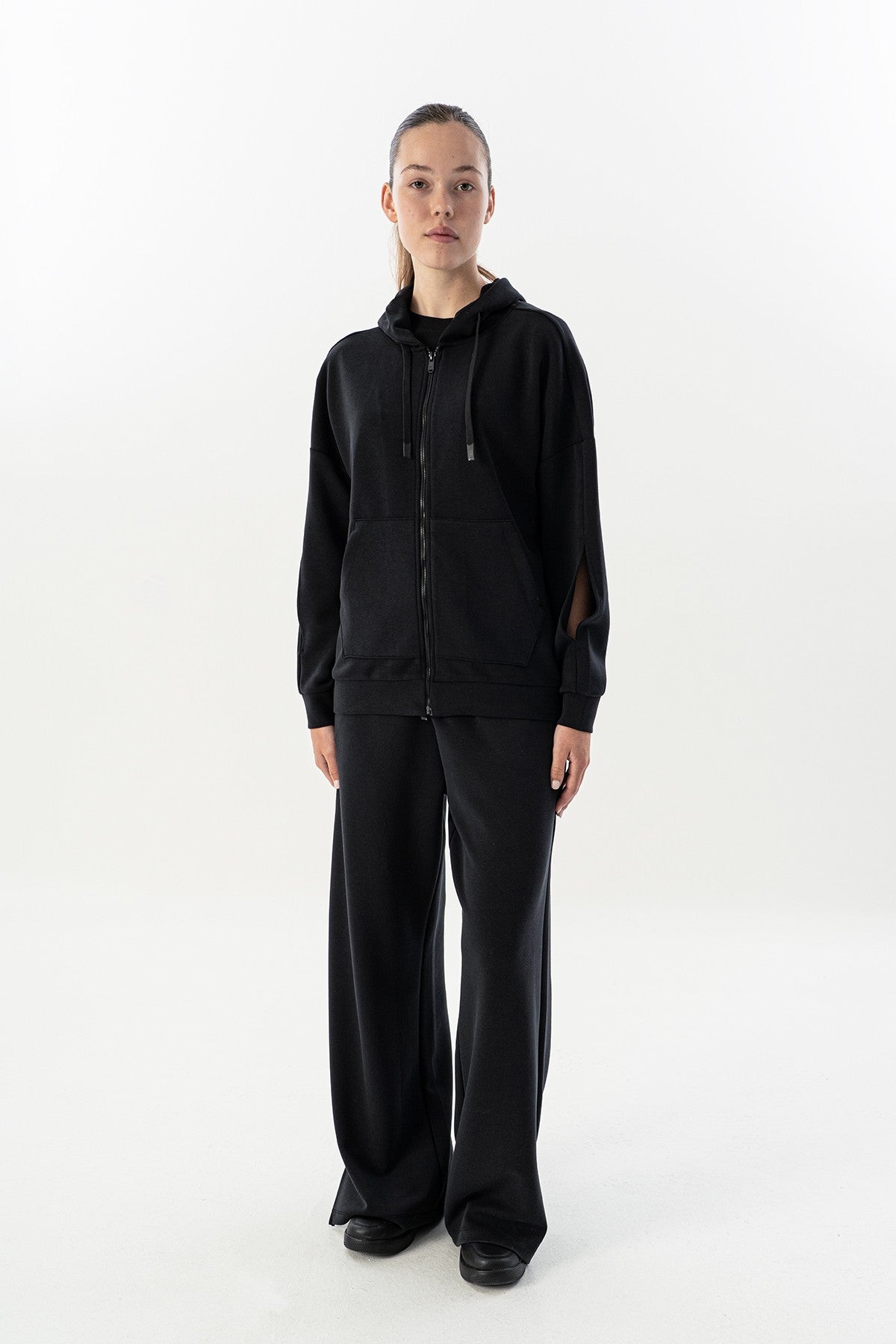 Comfort Kadın Kapüşonlu Siyah Tracktop