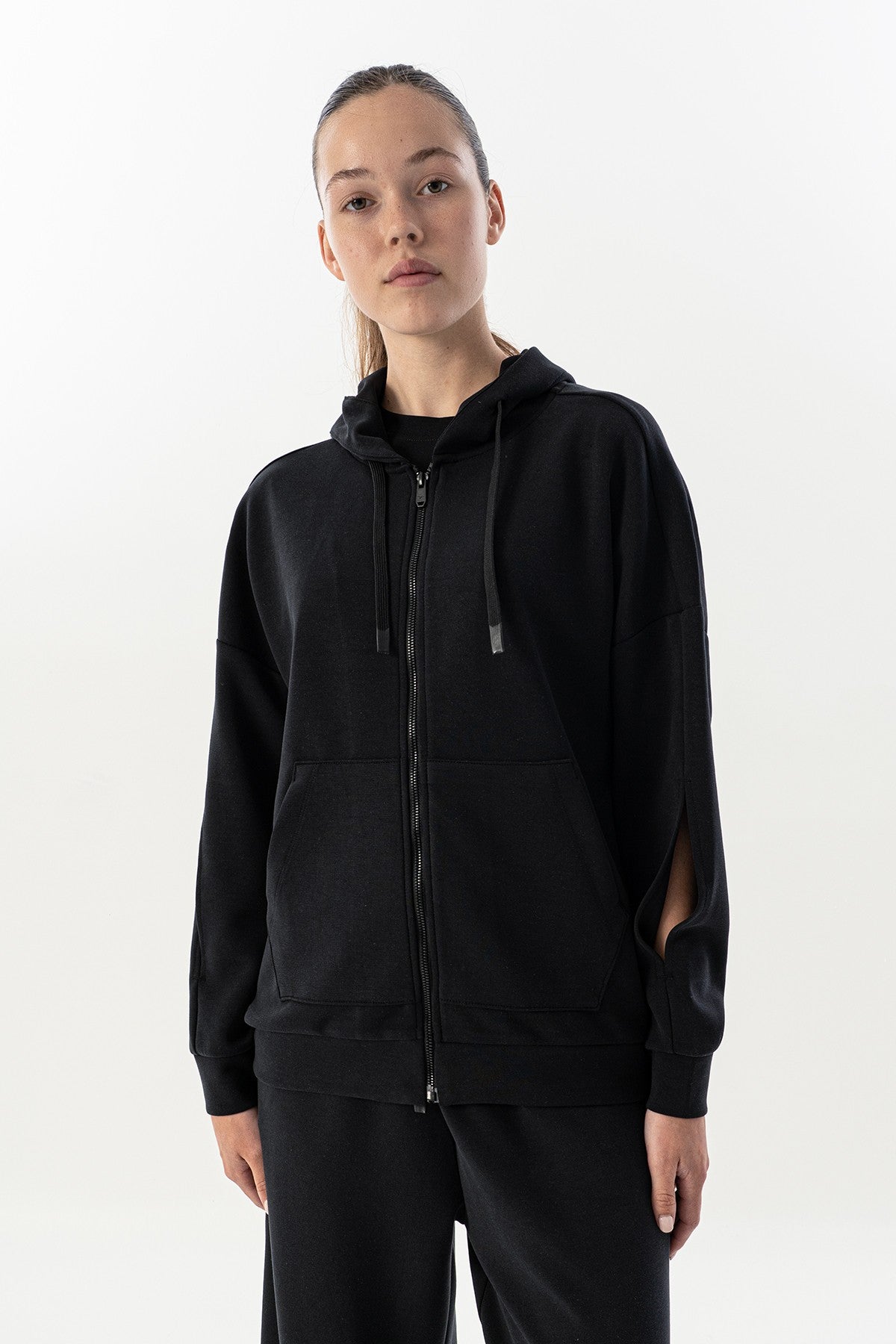 Comfort Kadın Kapüşonlu Siyah Tracktop