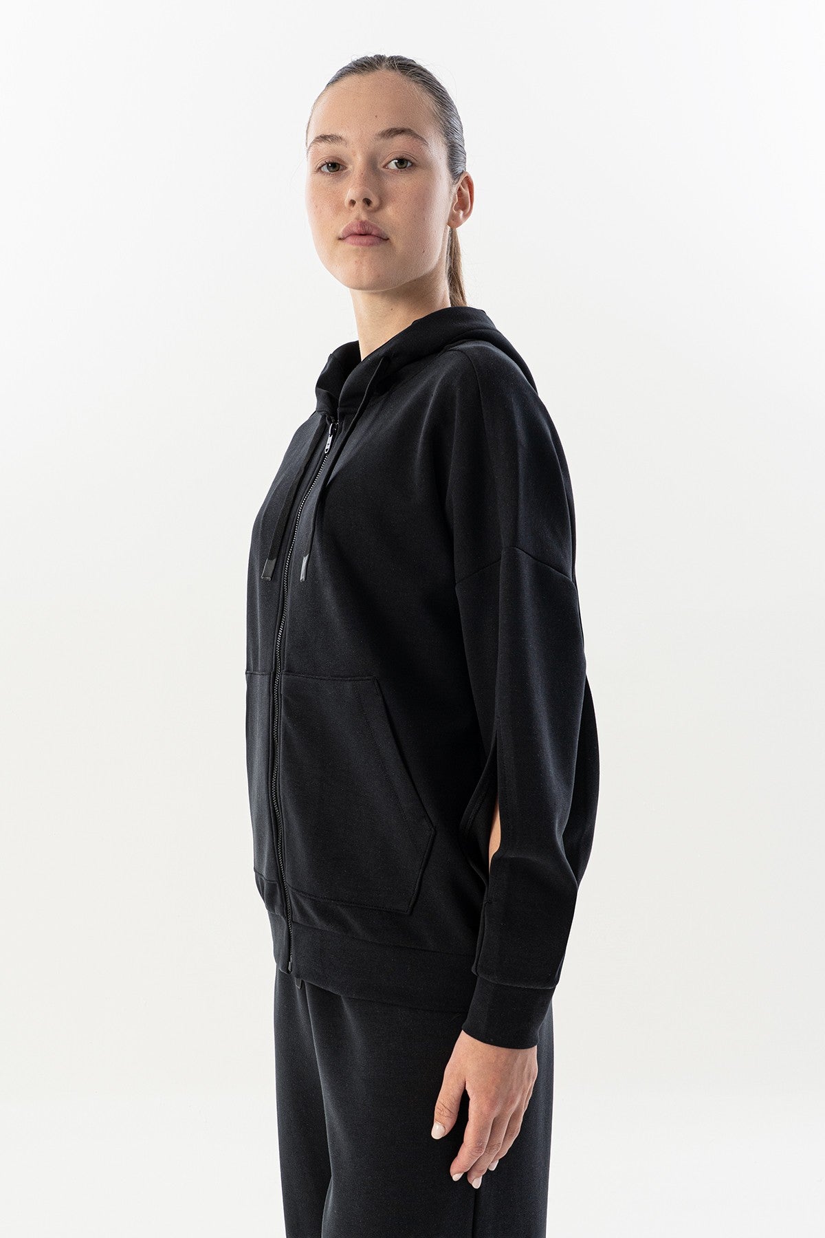 Comfort Kadın Kapüşonlu Siyah Tracktop