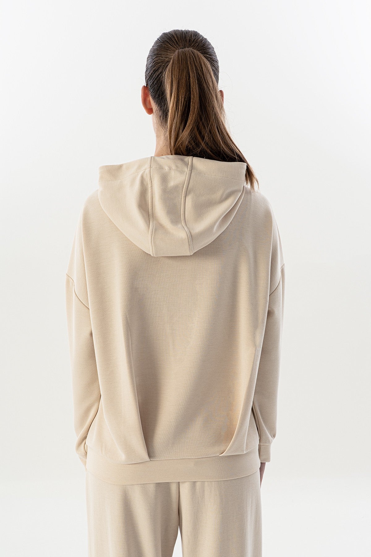 Comfort Kadın Kapüşonlu Ekru Sweatshirt