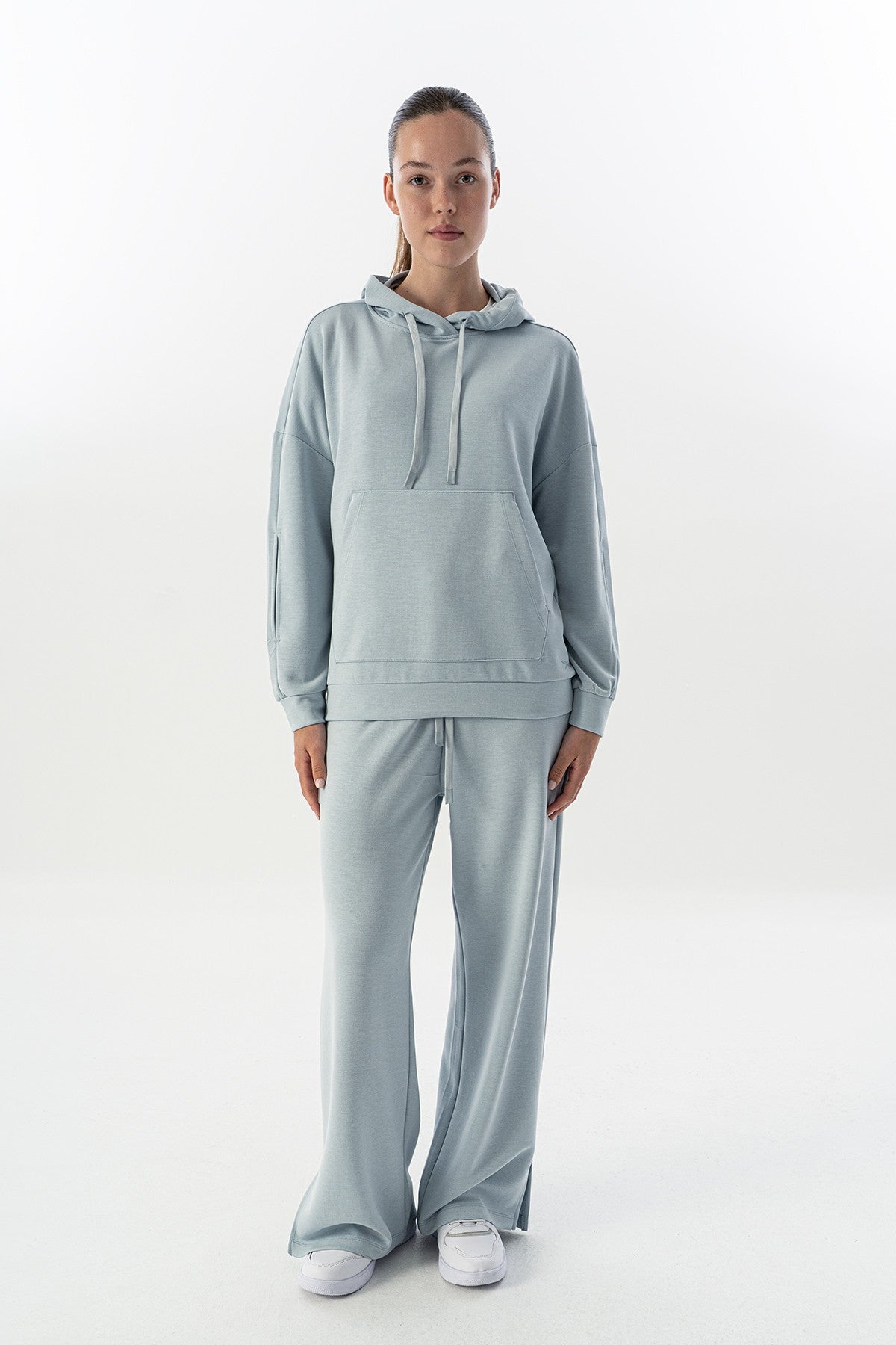 Comfort Kadın Kapüşonlu Mavi Sweatshirt