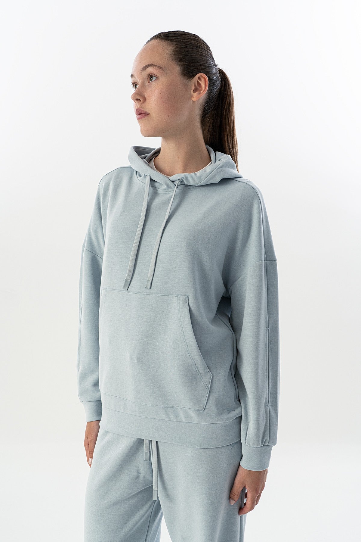 Comfort Kadın Kapüşonlu Mavi Sweatshirt