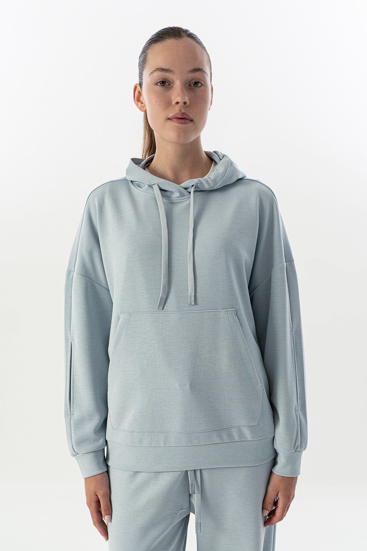 Comfort Kadın Kapüşonlu Mavi Sweatshirt